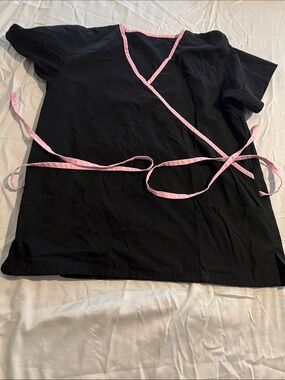 Black Medical Scrub Top with Pink Trim